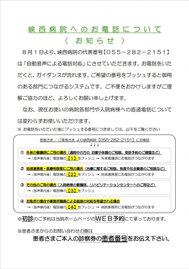 病院代表電話番号の自動化案内